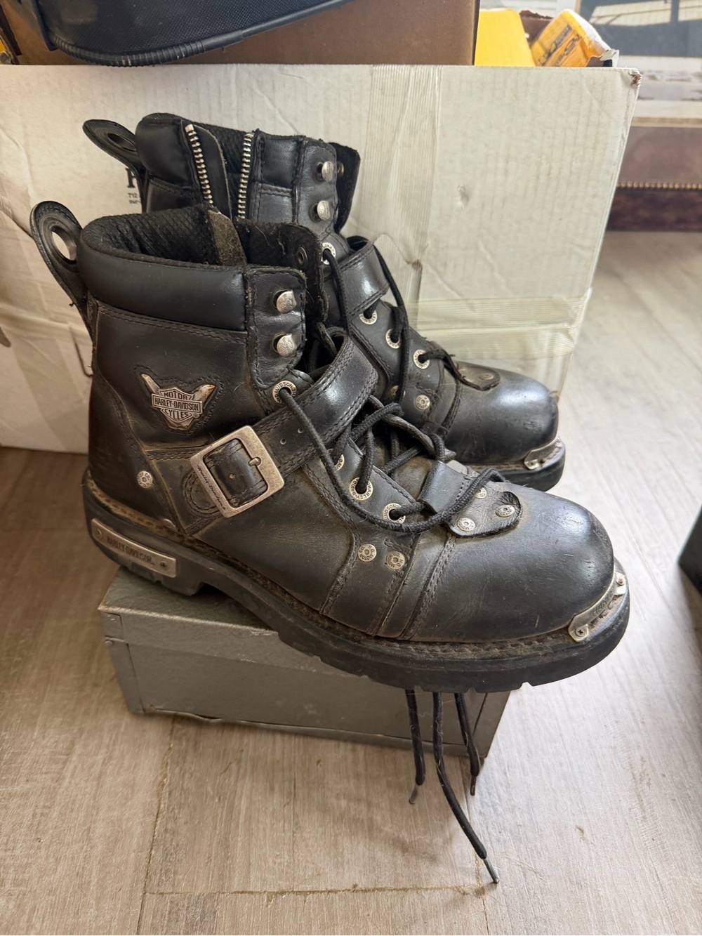 Harley-Davidson Black Boots with Orange Logo Tag